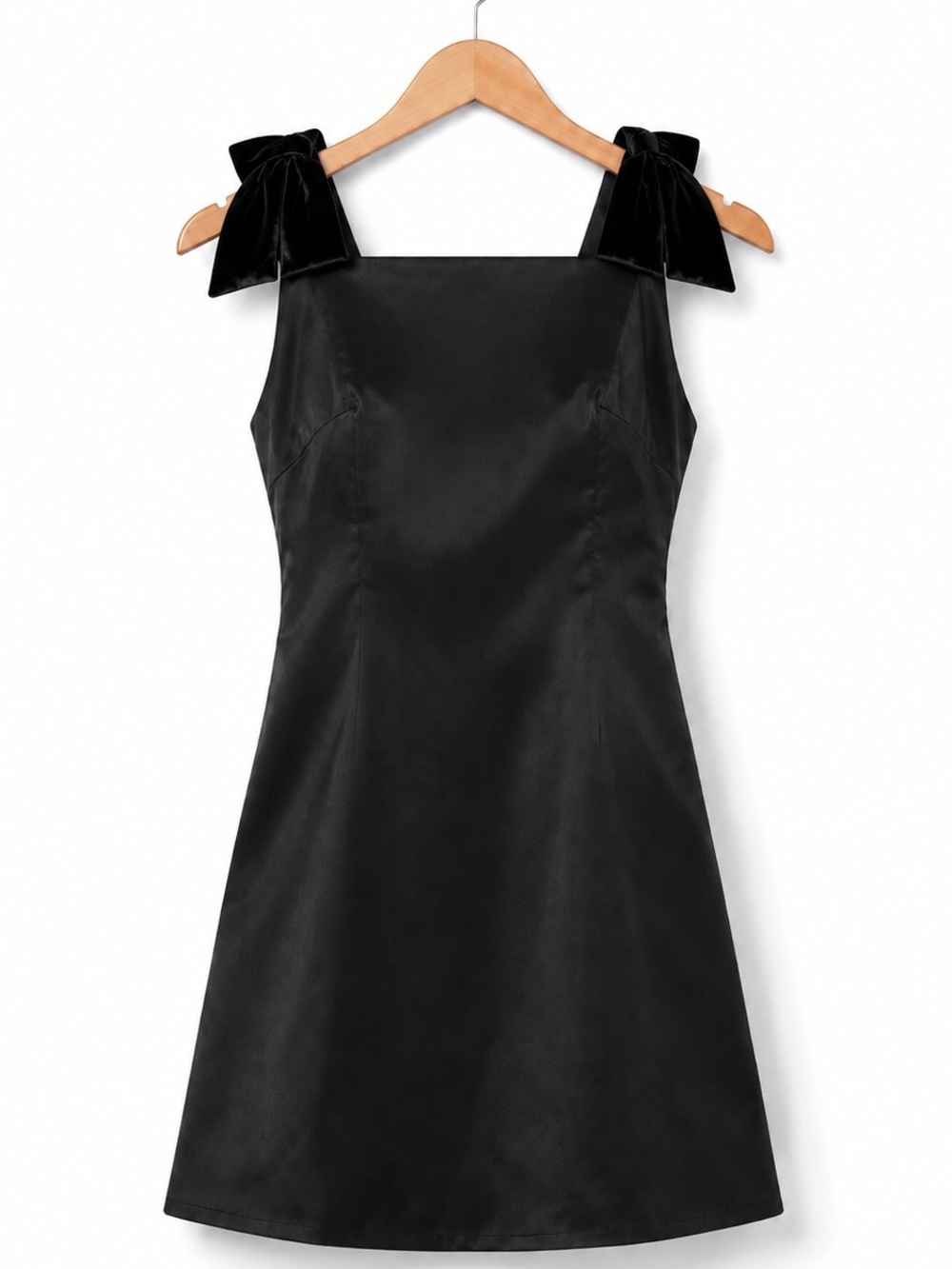 French Connection Black Bow Strap Mini Dress A-Line Satin Look Size 2